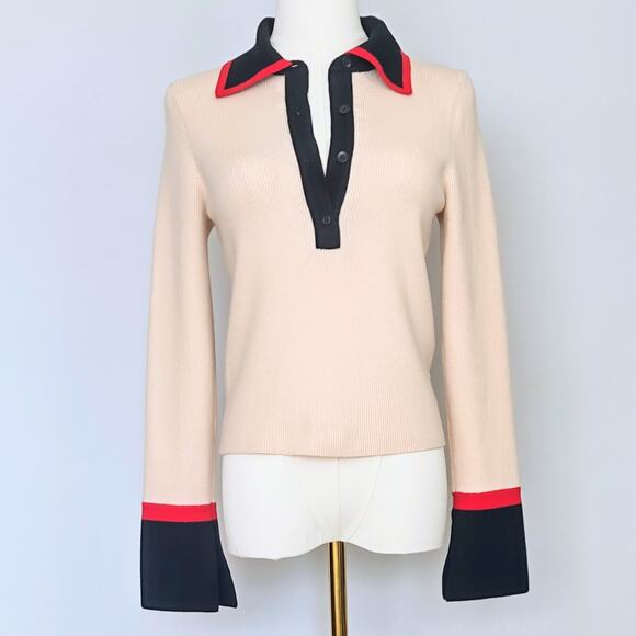 Alice+Olivia Pia Ribbed Wool blend Polo Sweater Size L. - Picture 1 of 6